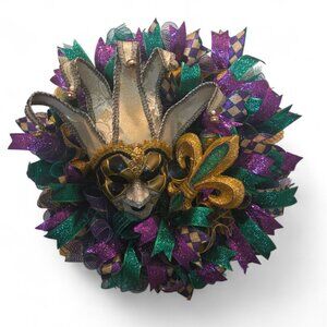 Jester Mask Mardi Gras Wreath Purple, green, Gold deco mesh wreath